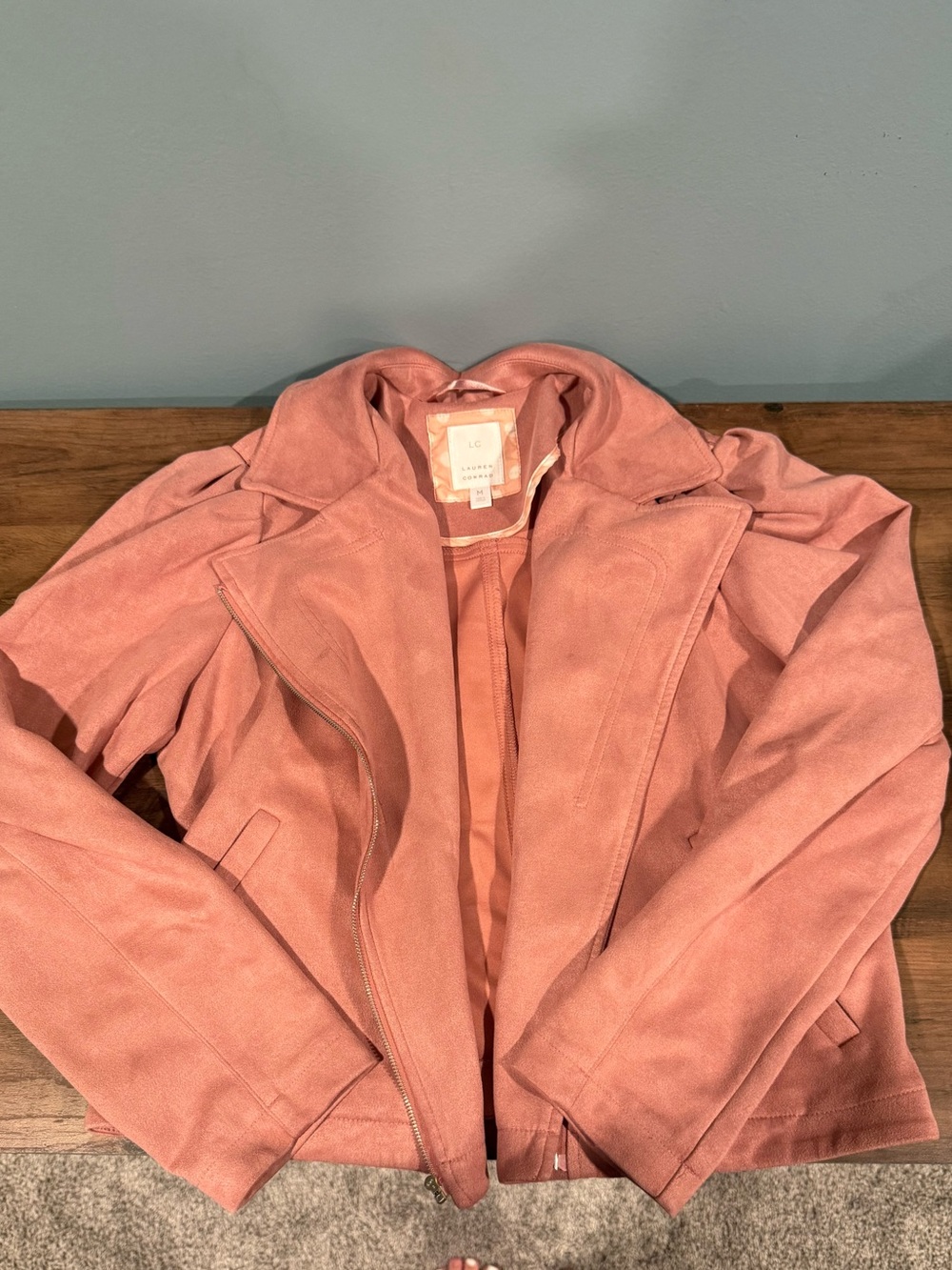 LC Lauren Conrad Rose Pink Faux Suede Moto Jacket